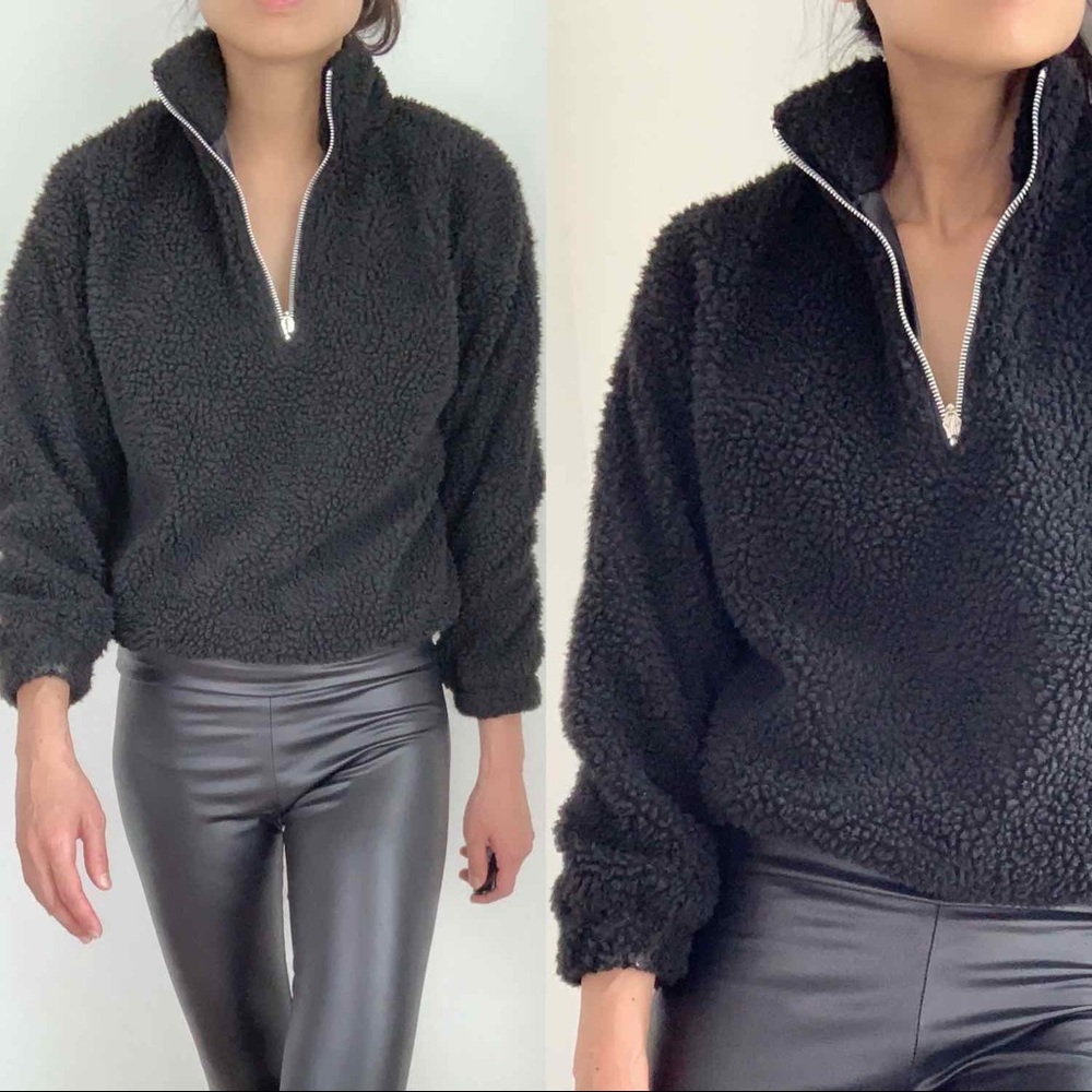 SHERPA HALF ZIP BOMBER SWEATER - BLACK - Picture 12 of 14